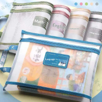10PC Double Layer Nylon Mesh Document  Zipper Closure File Folder Pouch A4 Paper Notebook Pen Statio