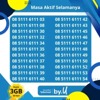 NOMOR CANTIK TELKOMSEL By.U Seri 5111 6111 Rapih Bonus Kuota 3GB Aktif Selamanya - 5G Ready 08 5111 