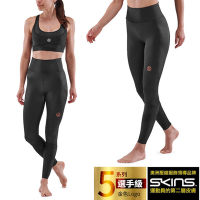 澳洲SKINS 女款 5系列選手級壓縮高腰長褲(寬版褲頭).緊身彈力褲.運動壓力褲_黑