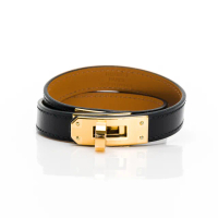 【Hermes 愛馬仕】Mini Kelly Double Tour 牛皮雙圈手環(Noir黑/金/T3)