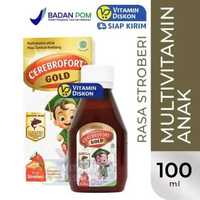 CEREBROFORT GOLD RASA STRAWBERRY 100ML | SIRUP MULTIVITAMIN NAFSU MAKAN ANAK, IMUNIITAS, DAYA TAHAN 