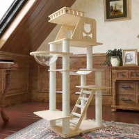 All Solid Wood Luxury Cat Climbing Frame Scratching Post Platform Cat Tower Top Tree Apartment Sofa Mat Pet Products for Kittens
