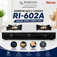 RINNAI Kompor Gas 2 Tungku RI 602 A / RI602A / RI-602A [2 Tungku] [Garansi Resmi] Black