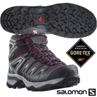 【SALOMON】女 X Ultra Pioneer Mid GTX 防水透氣耐磨中筒登山鞋/471706 酒紅/灰/綠