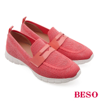 【A.S.O 阿瘦集團】BESO 輕量飛織布彩色樂福鞋(桃紅)