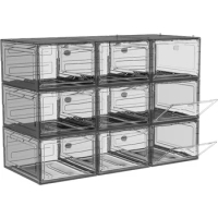 Upgrade Harder Stackable Shoe Boxes with Magnetic Front Door, Clear Plastic Organizer and Display Case, Organizer
