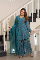 Womens Fancy Dress / Indian Punjabi Suite / Georgette Party Wear Top with Sharara Set / Diwali New C