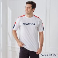【NAUTICA】男裝 簡約修身拼接短袖T恤(白色)