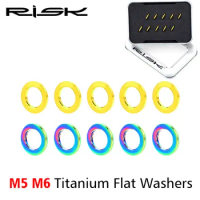 RISK 10pcs Titanium Alloy Flat Washers for Bicycle M5 M6 Ti Bolts Screws Spacers for MTB Mountain Road Bike Bolts Gaskets Parts