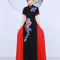 2024 aodai vietnam clothing cheongsam aodai vietnam dress traditional flower embroidery dress cheongsam modern women aodai dress