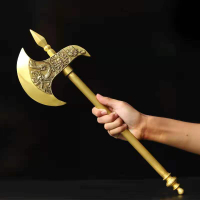 純銅龍頭斧子銅擺件法器銅斧子家居裝飾工藝品擺件銅雙龍頭斧擺設