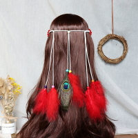 波西米亞民族風羽毛飄逸發帶復古印第安頭飾海邊度假雛菊花發繩女