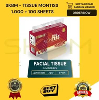 TISSUE MONTISS 1000+100 SHEETS - MONTISS 1000+100 - TISU MONTISS 1000+100 - MONTISS FACIAL TISSUE 10