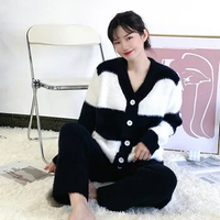 Winter Women's Sleep Lounge Pajama Long Sleeved Woman Pajama Set Pyjamas Sleepwear High-End Feather Yarn Sleepwear