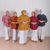 Aleeya Blouse Kemeja Wanita Polo Linen Dewasa Dewasa Oversize Casual