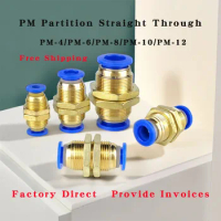 50/100/500/1000 Pcs PM Partition Straight Through PM-4/6/8/10/12mm Air Quick Fittings Water Pipe Push In Hose Couping Connector