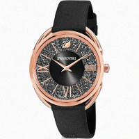 【SWAROVSKI 施華洛世奇】SWAROVSKI施華洛世奇女錶型號SW00021(黑色錶面玫瑰金錶殼深黑色真皮皮革錶帶款)