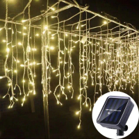 Tirai Lampu Krismas Kalis Air LED, JHD Solar, 96L, Dengan Penyambung pop christmas