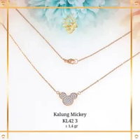 KALUNG RANTAI WANITA SATU SET DENGAN LIONTIN CLOVER DAN MICKEY EMAS ASLI EMAS MUDA KADAR 8K (375) KA