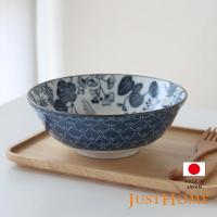 【Just Home】日本製染付系列8吋陶瓷拉麵碗1200ml 丹頂鶴(日本製瓷器 麵碗 拉麵碗)