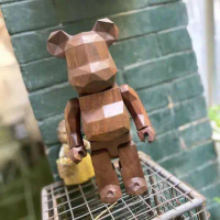 Bearbrick 400% 28cm walnut diamond lightning wooden Bear trend toy doll BE@RBRICK Lightning logo mark wooden bear