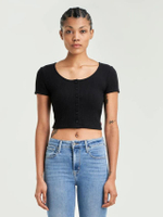 เสื้อครอปแขนสั้นผู้หญิง Rach Top สี Black
