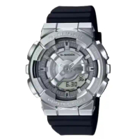 【CASIO 卡西歐】G-SHOCK 精巧纖薄金屬外殼3D錶盤雙顯錶_百搭銀_指針數位雙顯系列錶款(GM-S110-1A)