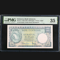 uang kuno grading PMG 100 rupiah tupai tahun 1957 score 35 tanpa catatan