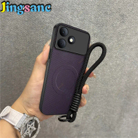 เคสโทรศัพท์ Jingsanc หรูหรา ลายเส้นใยคาร์บอน แม่เหล็ก สำหรับ Realme Note 80 พร้อมสายคล้องคอ กันกระแท