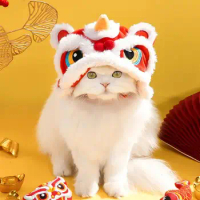 Small Dog Hat Cute Cat Costumes Dance Lion Pet Cat Soft Warm Lion Dance Clothes Small Pet Headwear Holiday Dress up Supplies