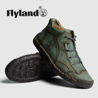 FLYLAND Men's Casual Leather Shoes Daily Boots Driving Shoes Chukka Boots Work Office Shoes
