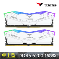 TEAM 十銓 T-FORCE DELTA RGB 炫光 DDR5 6200 32GB 16Gx2 CL38 白色 桌上型超頻記憶體