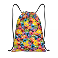 Custom Cookie Monster Face Pattern Drawstring Backpack Sports Gym Bag for Women Men Sesame Street Training Sackpack