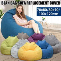 Lazy Sofa Cover Without Filler Linen Cloth Solid Lounger Bean Bag Sofa Covers Pouf Puff Couch Tatami Living Room Beanbags New