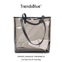 Trendsblue Original Transparant Tote Bag Waterproof TPU Lunak Premium Ukuran Besar Muat Laptop - Bla