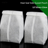 50pcs- 12*32cm+13cm Top Open Cotton Paper Bag Heat Seal Side Gusset Pouch for tea food gift packaging