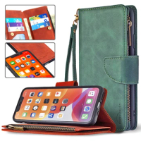 For Samsung Galaxy Note 20 Ultra 5G 4G Vintage Leather Case Zipper Wallet Bag Card Holder Detachable Phone Cover