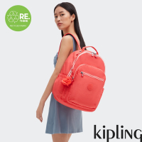 Kipling (網路獨家款) 活力珊瑚橘機能手提後背包-SEOUL