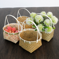 手工竹編製品摘水果小提籃鏤空收納迷你嬰兒提籃竹製品裝飾擺件籃