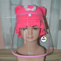 Topi Face Shield Baby Rajut Bunga Pink Baby.