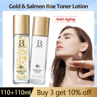 98.4%Gold&amp;Salmon Roe Skin Revitalizing Toner Lotion Set Yeast Anti-Aging Wrinkle Essence Water Whitening Light Spot Skin Care