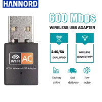 Hannord Wireless WiFi Adapter 600Mbps USB Mini Wifi Dongle Dual-Band 2.4G/5GHz Receiver for Laptop Desktop
