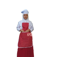 Set Celemek Anak Nanggung dan Topi Koki Chef Putih - Apron Kain Polkadot