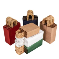 500pcs Recyclable Kraft Paper Gift Bag with Own Logo Custom Cheap Price Food Shopping Paper Bag for Takeaway Packaging
