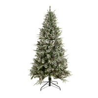 6ft Pre-Lit Pre-Decorated Spruce Hinged Artificial Blended PE/PVC Christmas Tree w/ 1273 Tips,29 Pinecones,240 Lights,Metal Base