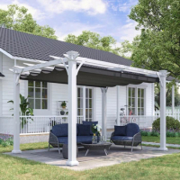 13' x 10' Wood Gazebo Outdoor Retractable Pergola Canopy, Wood Gazebo Sun Shade Shelter for Grill, Garden, Patio, Backyard, Deck