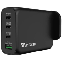 VERBATIM 4 Port 130W PD 3.0 & QC 3.0 GaN USB 充電器 黑色 66634 (香港行貨) #順豐發貨