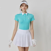 BLKTEE Golf Wear Women Short-sleeved Shirt Summer Quick-drying Breathable T-shirt Jersey High Waist Skirt Short Skort