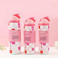 & Hilee แก้วเก็บอุณหภูมิ 2in1 ดูด+ดื่มตรง  แถมโบว์ฟรี! สีพาสเทลสุดคิวท์ กันรั่ว 360° สแตนเลสเกรดการแ