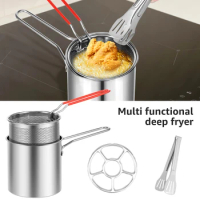 Deep Fryer Pot Stainless Steel Multifunctional Heat-Resistant Deep Fryer With Strainer Basket Multifunctional Cooking Fryer